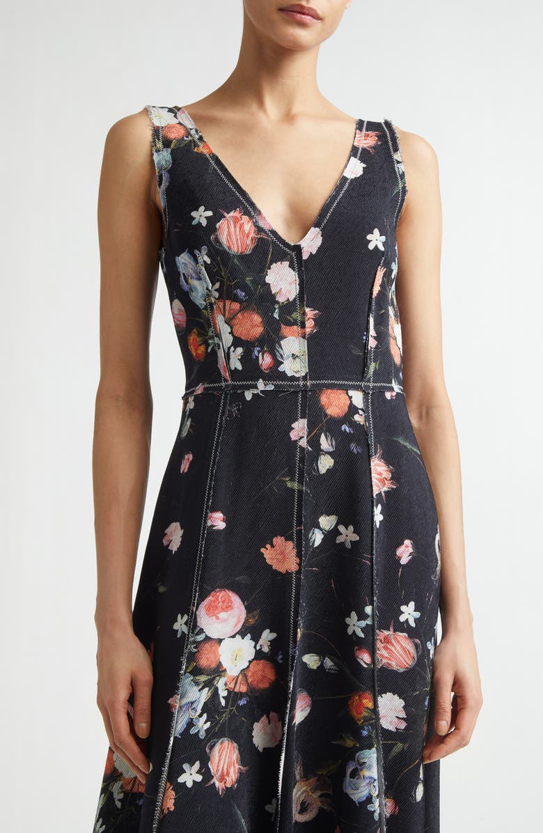 Erdem Floral Print Textured Twill Fit & Flare Dress, Alternate, color, Dutch Flower Painting Black