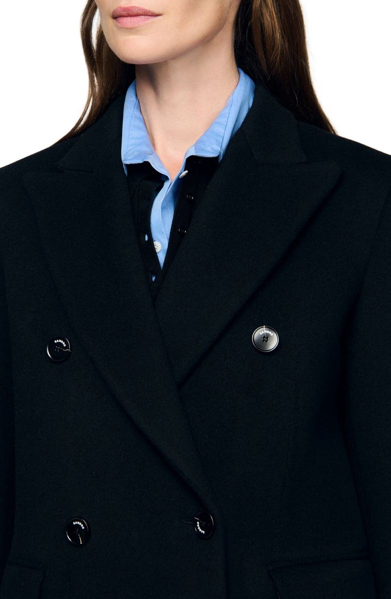 SANDRO Long wool coat, Alternate, color, Black
