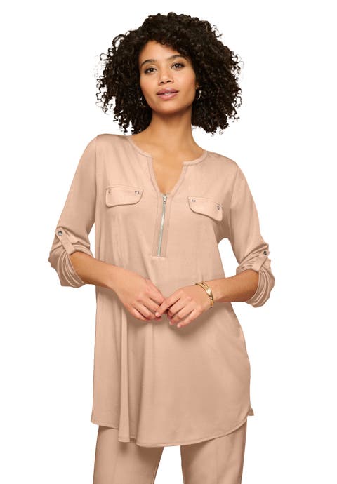 Zip Front Ultrasmooth® Fabric Tunic (plus)