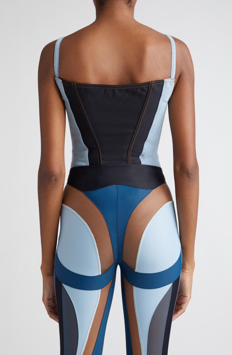 MUGLER Stretch Denim & Jersey Corset Bodysuit, Alternate, color, 