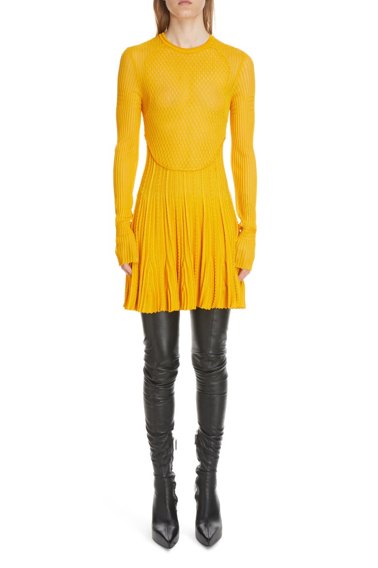 Textured Long Sleeve Knit Minidress, Main, color, GOLDEN YELLOW