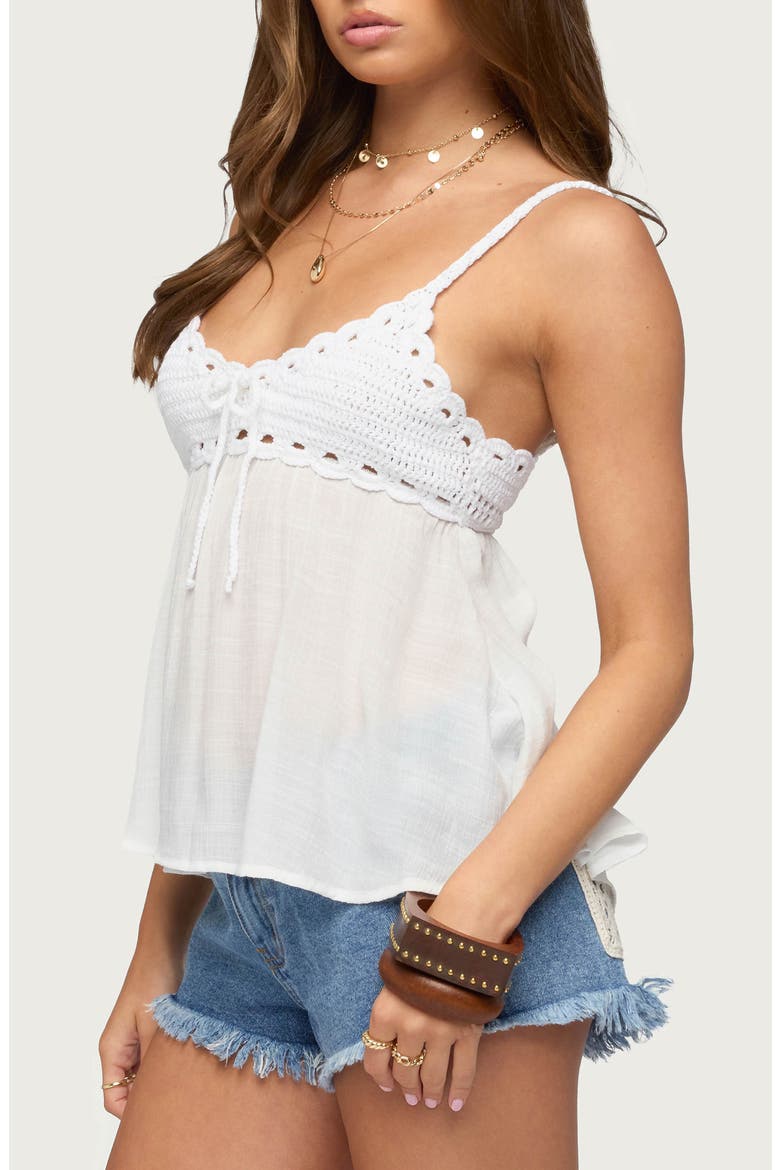 Zephyr Crochet Bust Mixed Media Babydoll Camisole, Alternate, color, WHITE