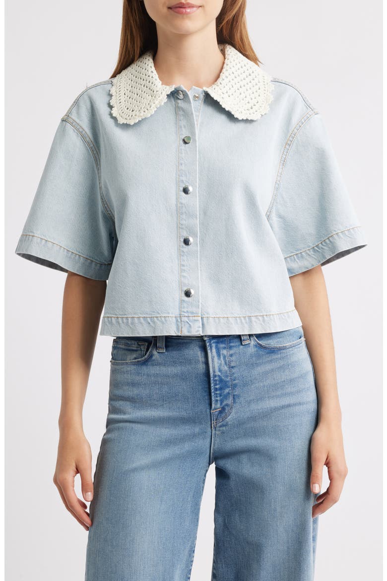 The Crochet Collar Crop Denim Shirt, Main, color, FLORIDA