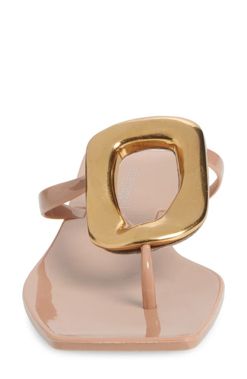 Jeffrey Campbell Linques-j Embellished T-strap Flat Jelly Sandals In Beige Shiny Gold