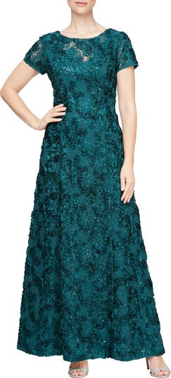 Alex Evenings Rosette Sequin A-Line Gown | Nordstrom