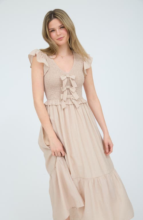 BLU PEPPER BLU PEPPER BOW CAP SLEEVE SMOCKED FIT & FLARE MIDI DRESS