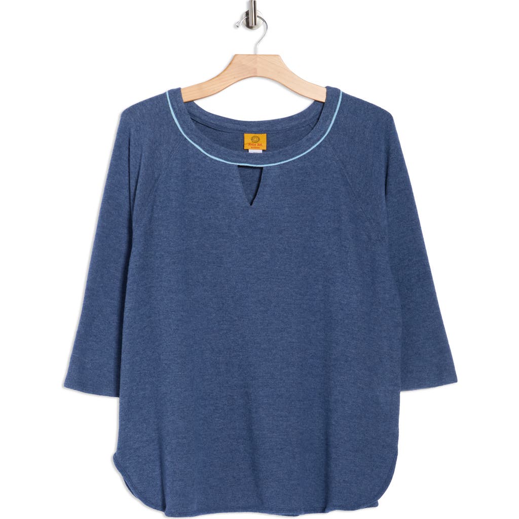 Ruby Rd. Ruby Rd Keyhole Hacci Knit Pullover In Blue