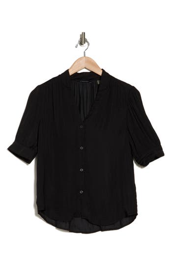 T Tahari Short Sleeve Airflow Blouse In Black
