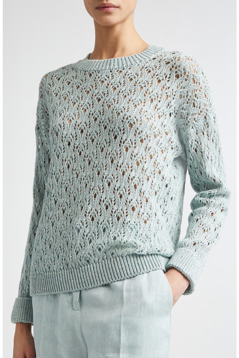 Sequin Crochet Crewneck Sweater, Alternate, color, JADE