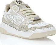 PHILIPP PLEIN Mix Leather Lo-Top Sneakers Strass Hexagon Rhinestone Women