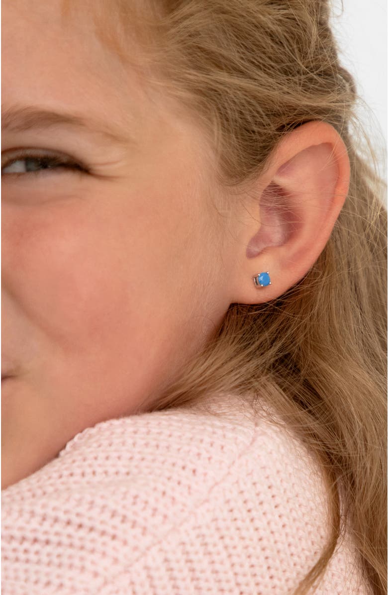 In Season Jewelry Turquoise CZ Girl Earrings, Alternate, color, Aqua Blue