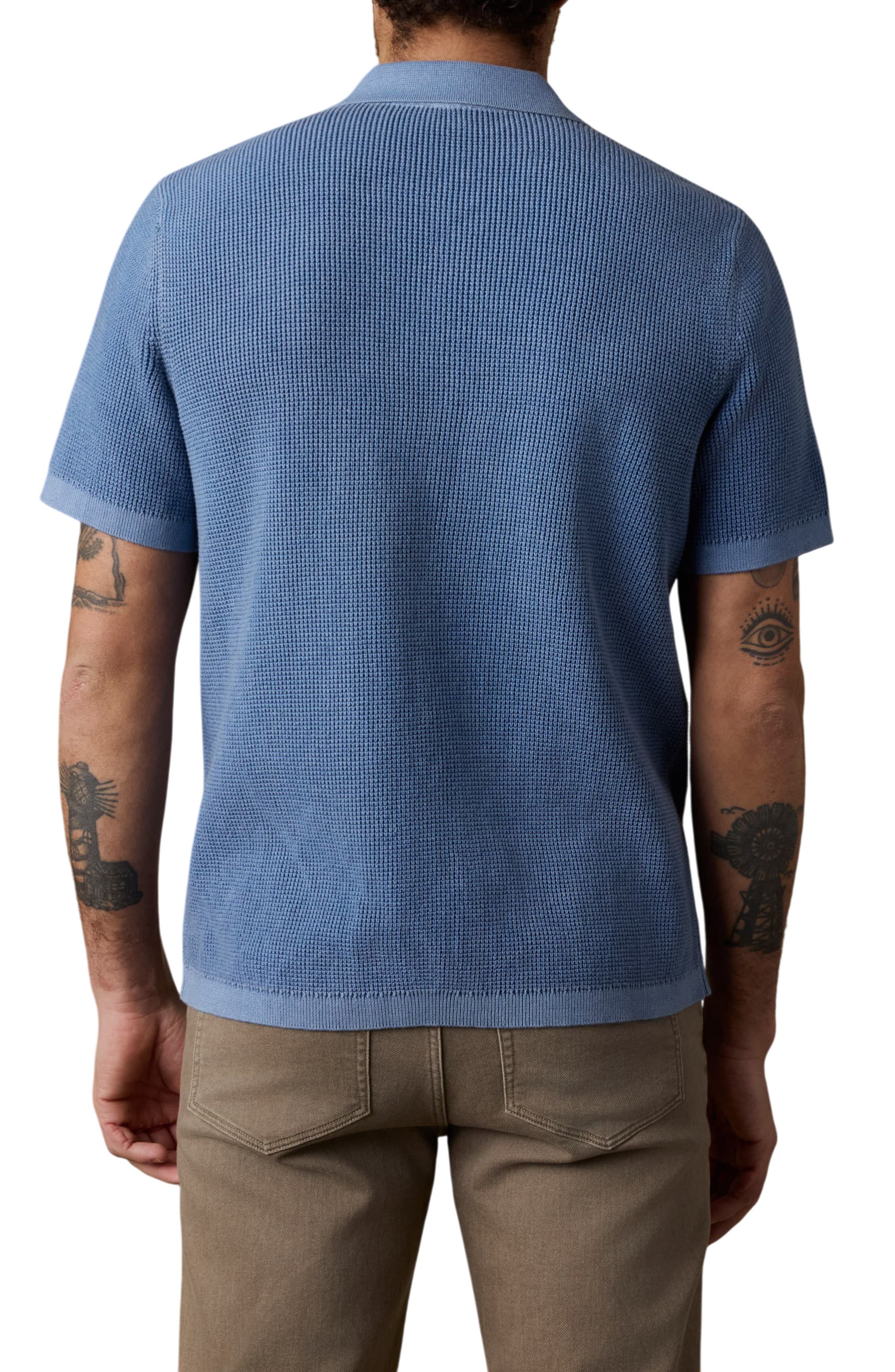 Faherty Sunwashed Waffle Stitch Short Sleeve Organic Cotton Button-Up Sweater Shirt — фото 2