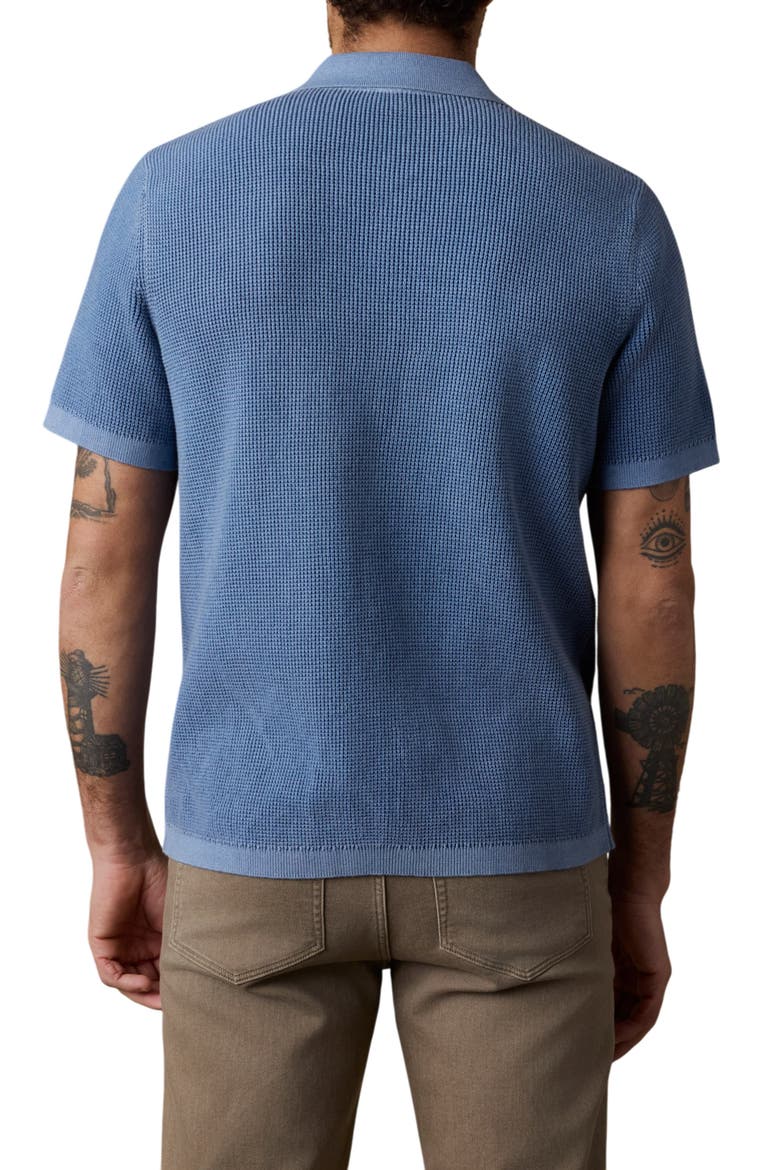 Sunwashed Waffle Stitch Short Sleeve Organic Cotton Button-Up Sweater Shirt, Alternate, color, BLUE SEA