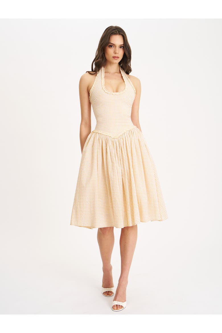 Idella Gingham U Neck Midi Dress, Alternate, color, Yellow Gingham