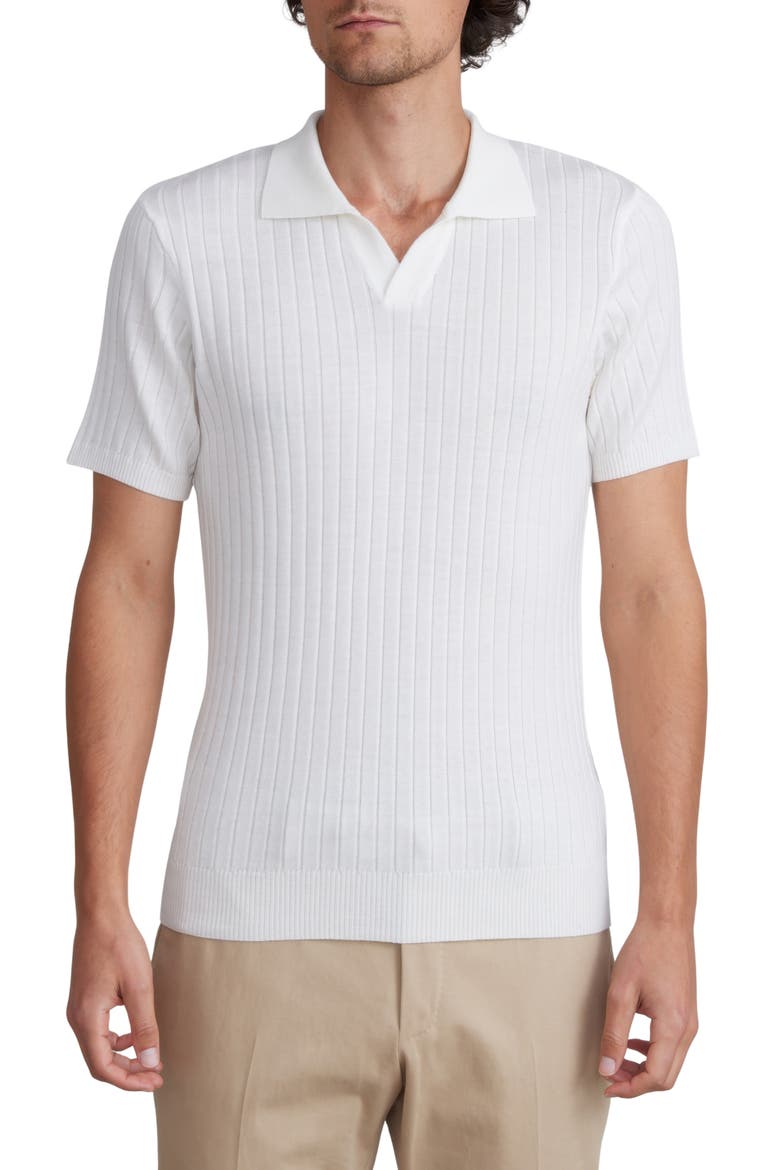 Vertical Rib Short Sleeve Merino Wool Knit Polo, Main, color, WHITE
