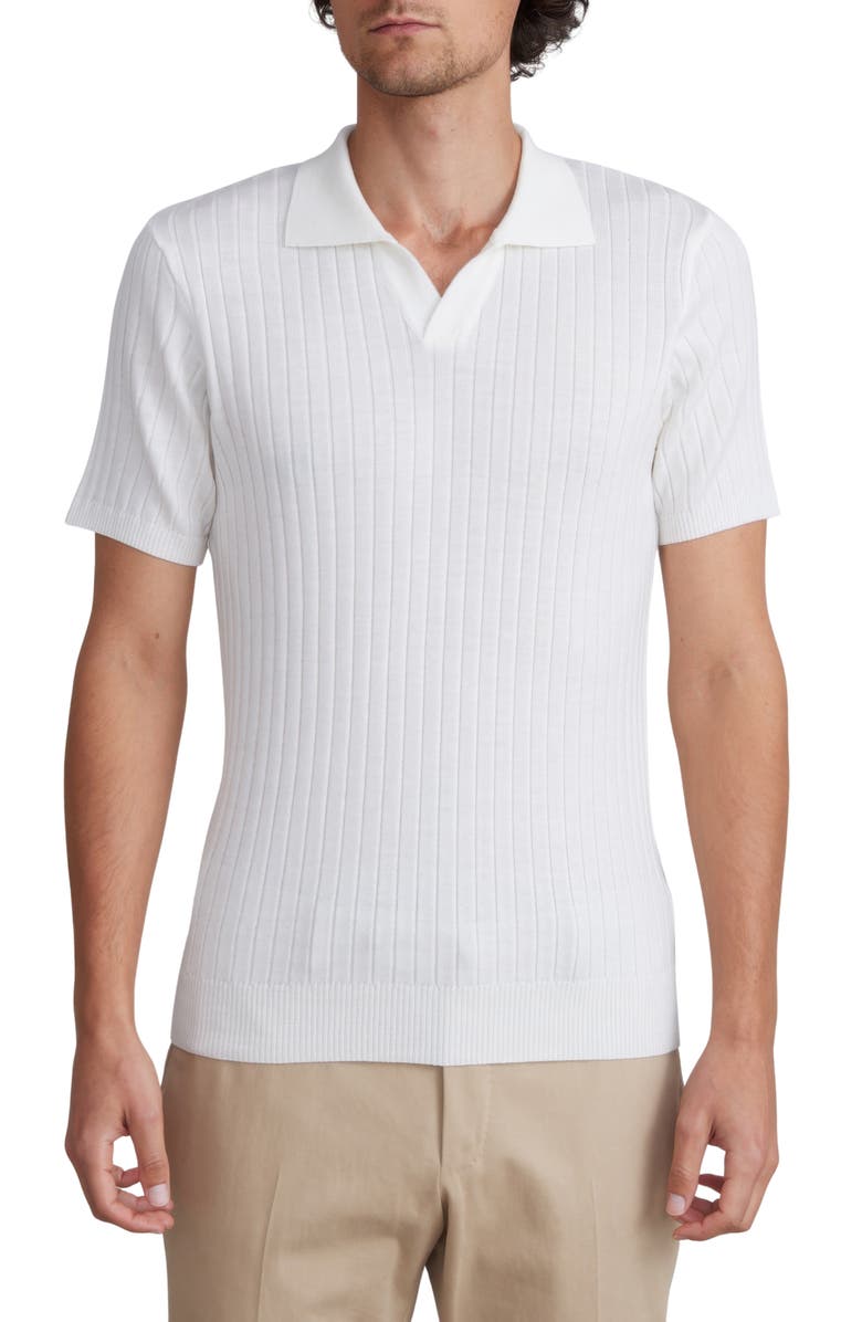 Emanuel Berg Vertical Rib Short Sleeve Merino Wool Knit Polo, Main, color, White