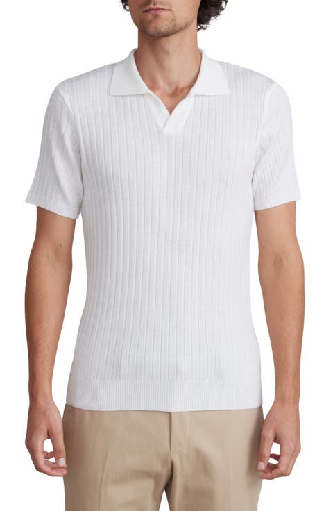 Vertical Rib Short Sleeve Merino Wool Knit Polo