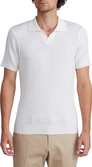 Emanuel Berg Vertical Rib Short Sleeve Merino Wool Knit Polo