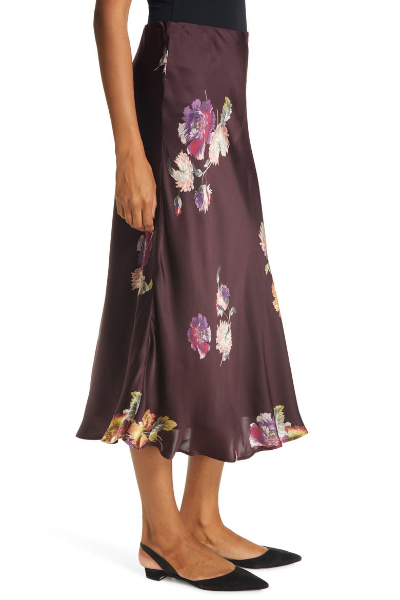 Simone Fleur Silk Charmeuse Bias Cut Skirt, Alternate, color, CURRANT