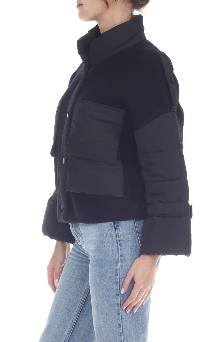 RAIN AND ROSE Mixed Media Bomber Jacket, Alternate, color, Black