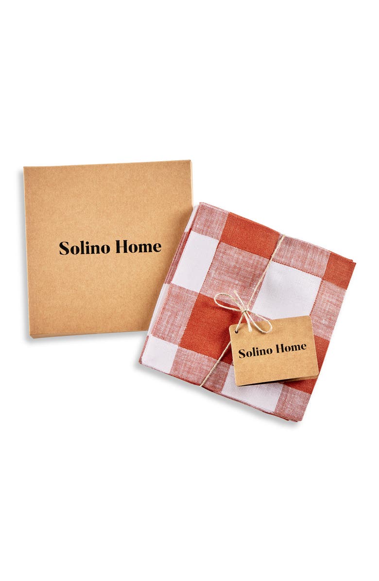 Solino Home Linen Cocktail Napkins - Buffalo Check, 6" x 6", Alternate, color, Cinnamon And White