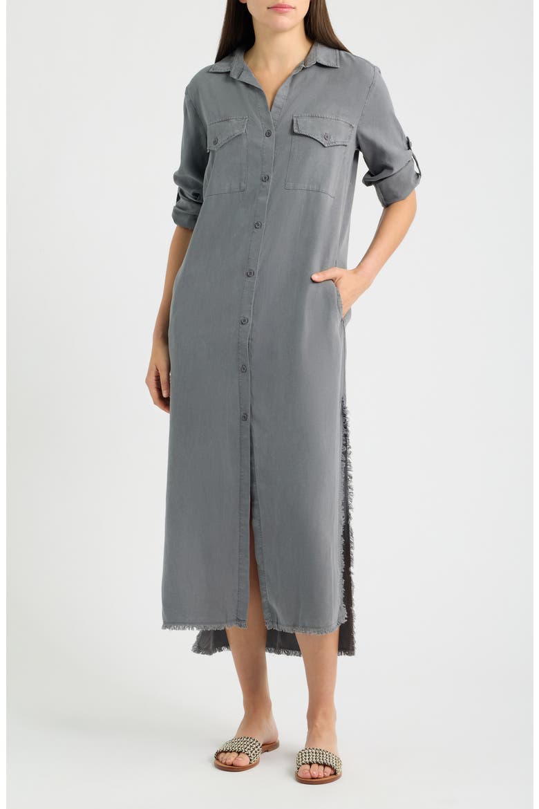 Long Sleeve Maxi Shirtdress, Main, color, GUNMETAL
