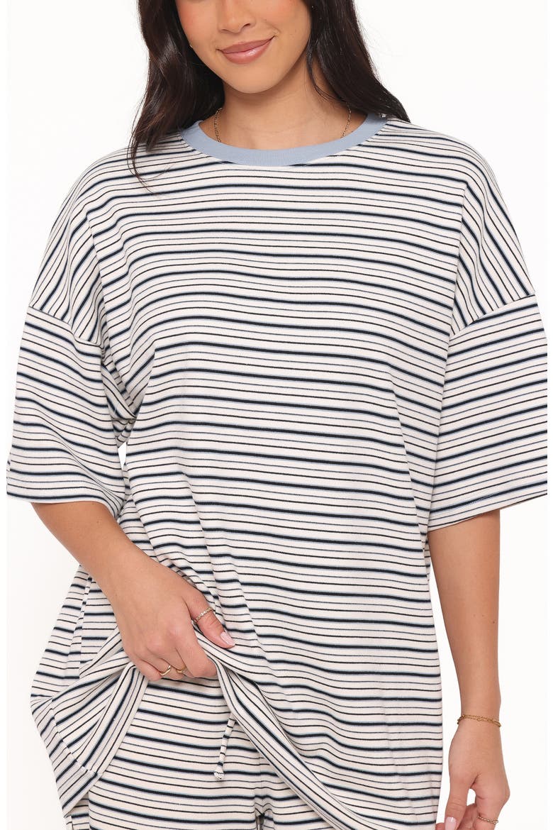 Hellen Stripe Knit T-Shirt & Shorts Set, Alternate, color, BLUE/CREAM STRIPE