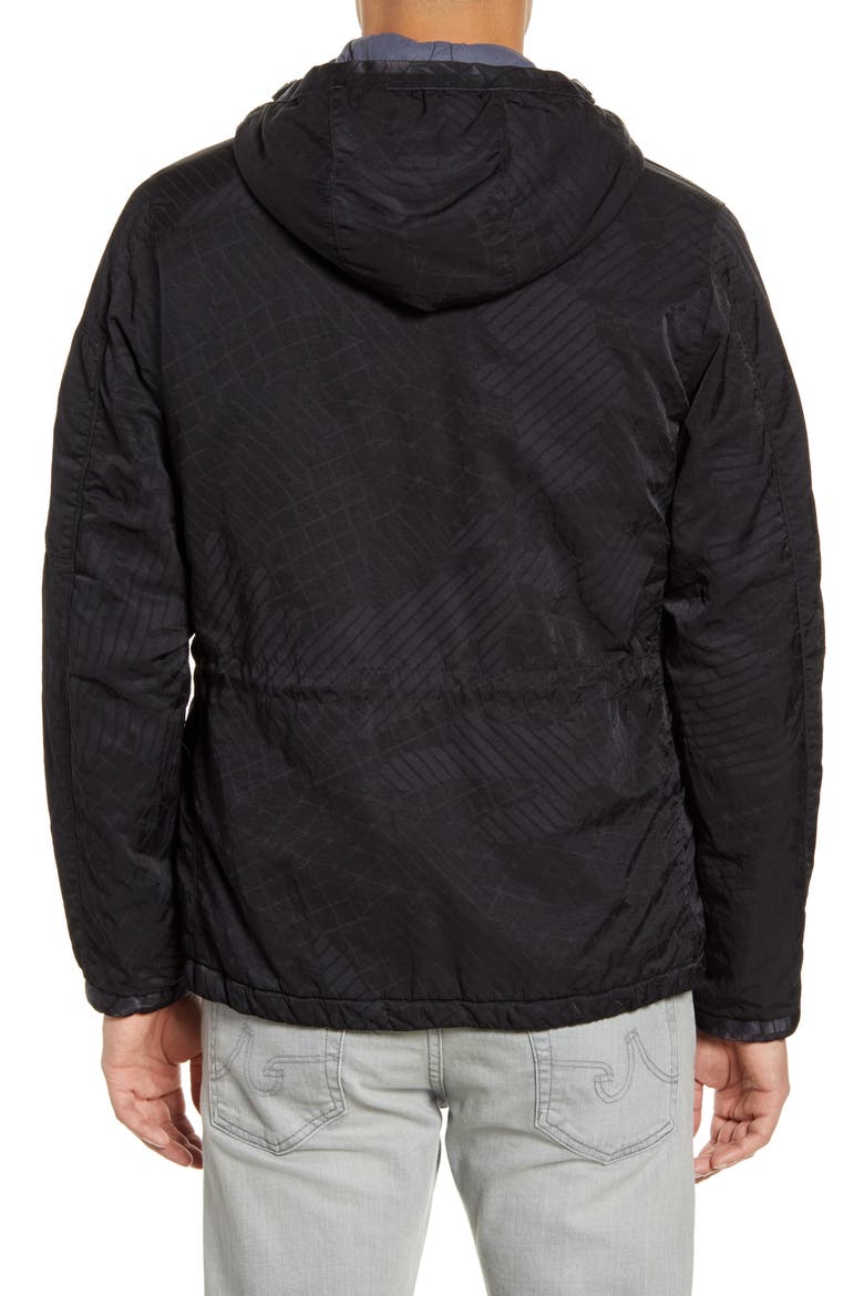 Embossed Water Resistant Hooded Nylon Jacket, Alternate, color, EBONY