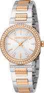 Roberto Cavalli Textured Crystal Two-Tone Quartz Bracelet Watch, 30mm