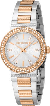 Roberto Cavalli Textured Crystal Two-Tone Quartz Bracelet Watch, 30mm