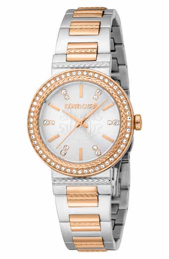 Roberto Cavalli Textured Crystal Two-Tone Quartz Bracelet Watch, 30mm
