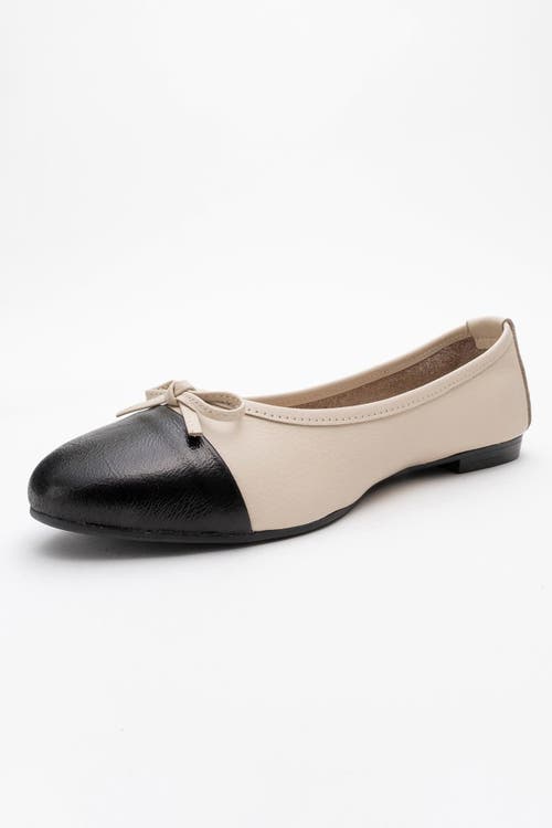 Forever & Always Shoes Rayne Cap Toe Leather Ballet Flats In Beige Black Leather