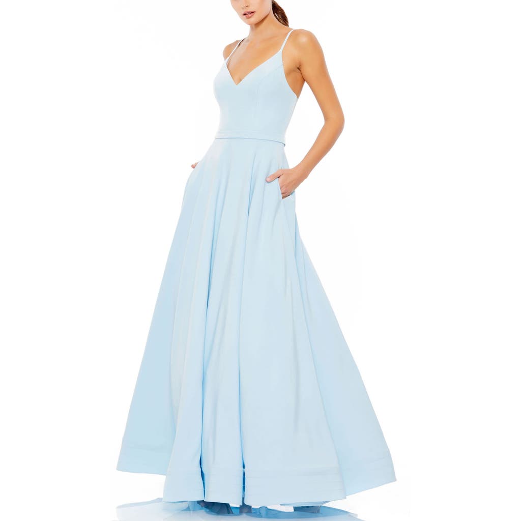 Mac Duggal V-neck Crepe Ballgown In Powder Blue