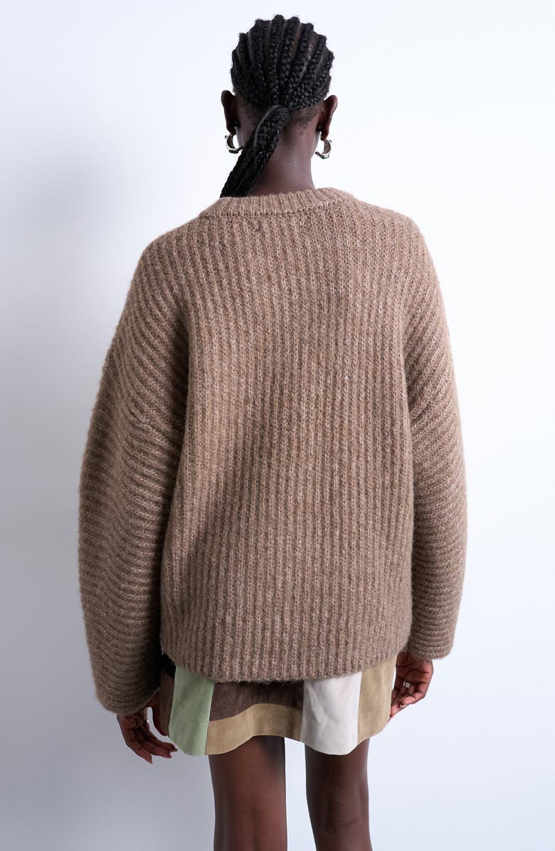 Topshop Balloon Sleeve Crewneck Sweater, Alternate, color, Brown