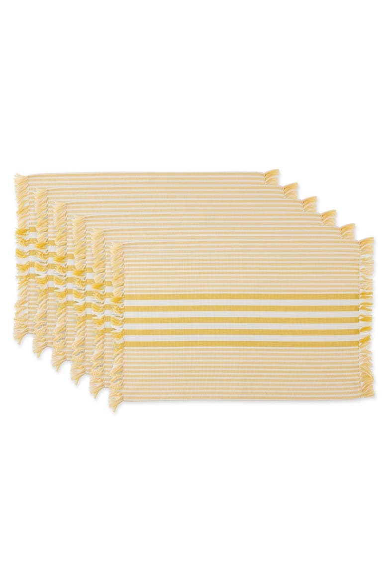 Deep Yellow Stripes With Fringe Placemat Set/6, Main, color, Deep Yellow