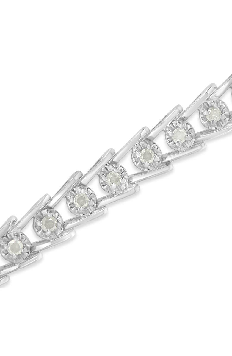 Haus of Brilliance Silver Rose-cut Diamond Wave link Bracelet, Alternate, color, White