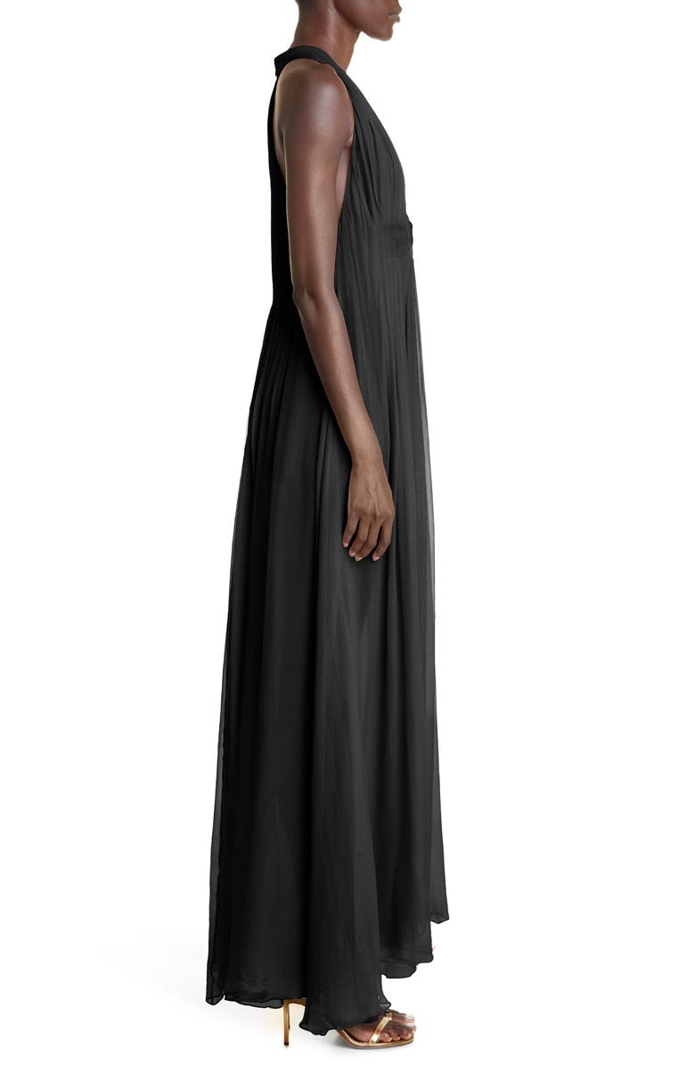 Adam Lippes Pleated Plunge Neck Silk Chiffon Maxi Dress, Alternate, color,