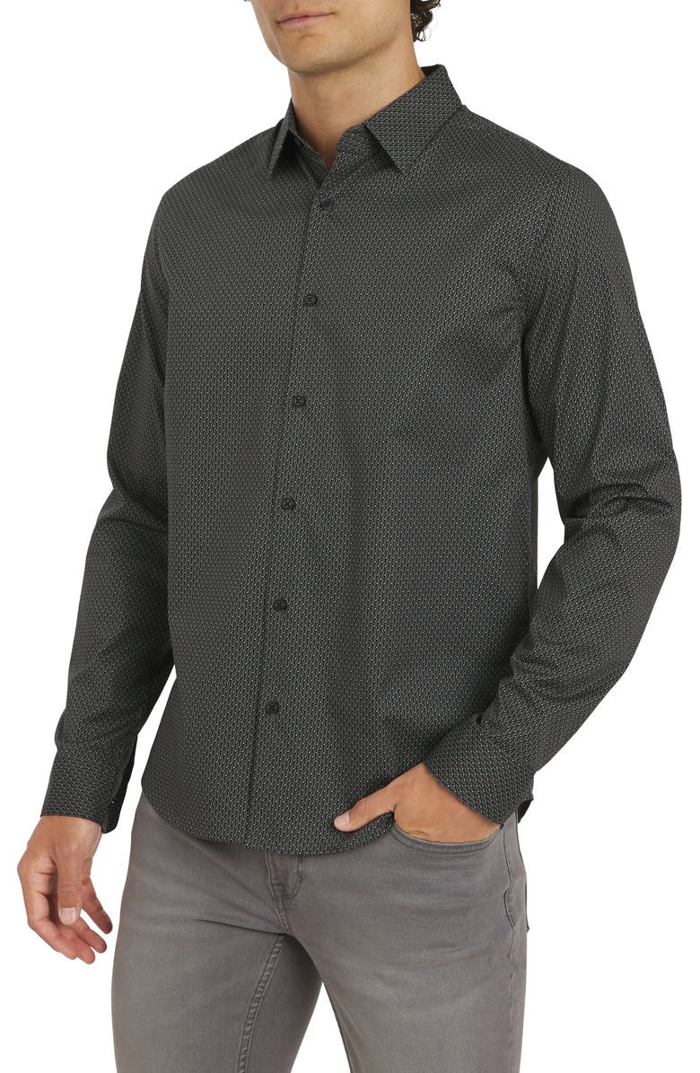 DKNY SPORTSWEAR Campbell Stretch Cotton Button-Up Shirt, Alternate, color, Black