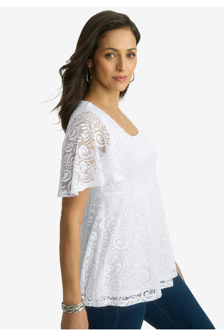 Square Neck Lace Peplum Tunic, Alternate, color, WHITE