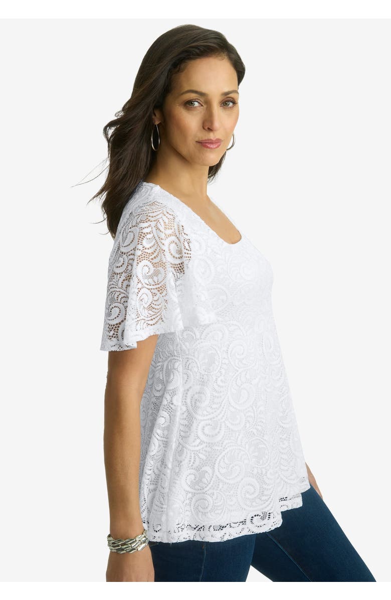 Jessica London Square Neck Lace Peplum Tunic, Alternate, color, White