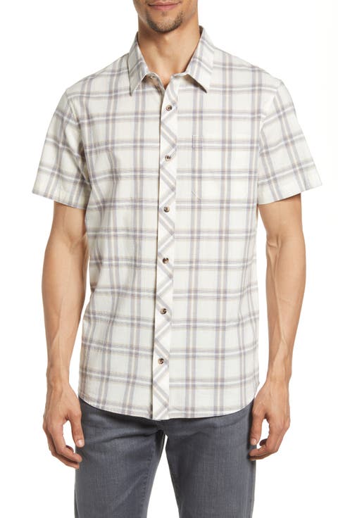 Men's First Pitch Plaid Stretch Short Sleeve Button-Up Shirt