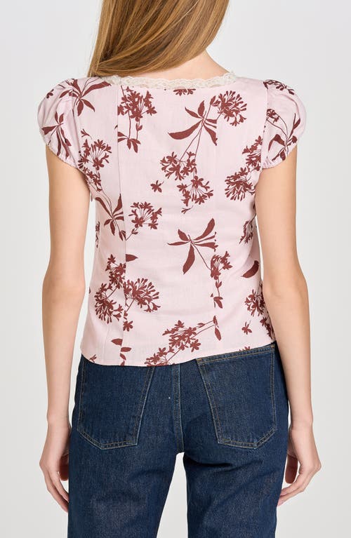 Shop Wayf Cara Front Tie Puff Sleeve Top In Baby Pink Floret