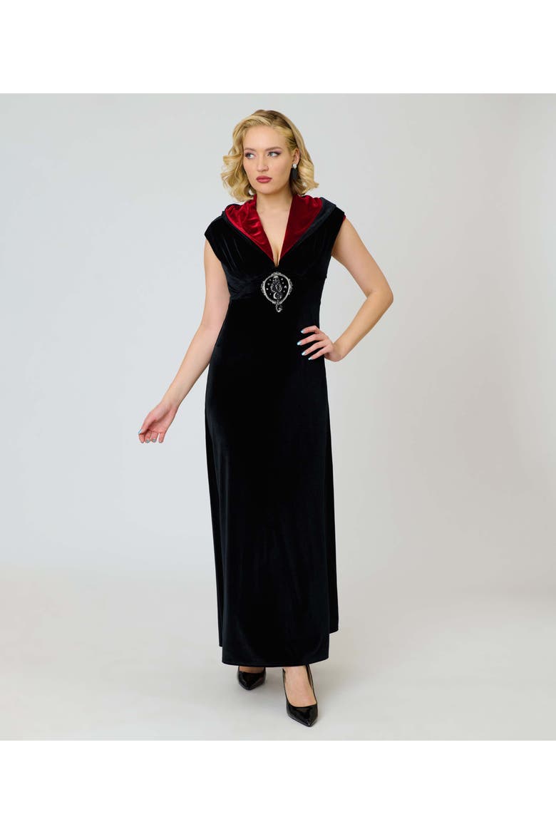 Hooded Maxi Dress, Main, color, Black w/ Red Hood