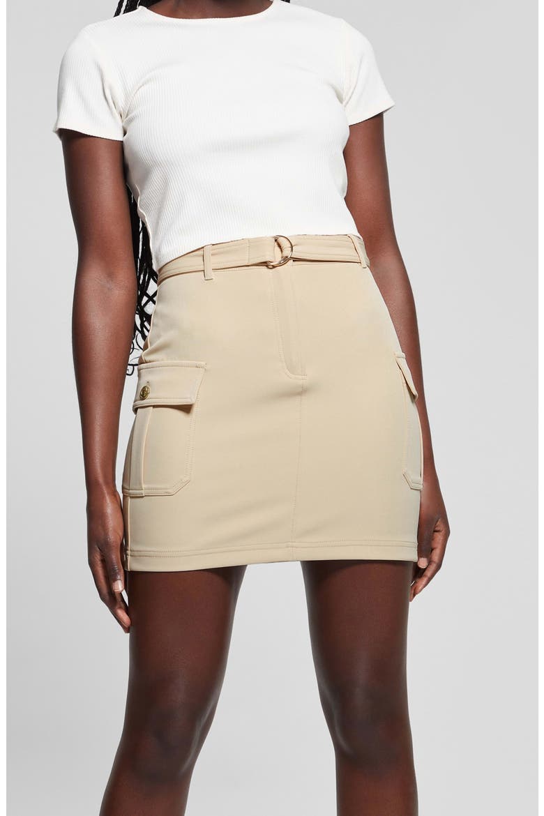 Fiona Belted High Waist Cargo Crepe Miniskirt, Alternate, color, FOAMY TAUPE