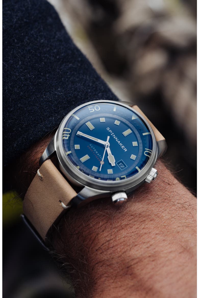 Bradner Automatic Leather Strap Watch, 42mm, Alternate, color, BLUE