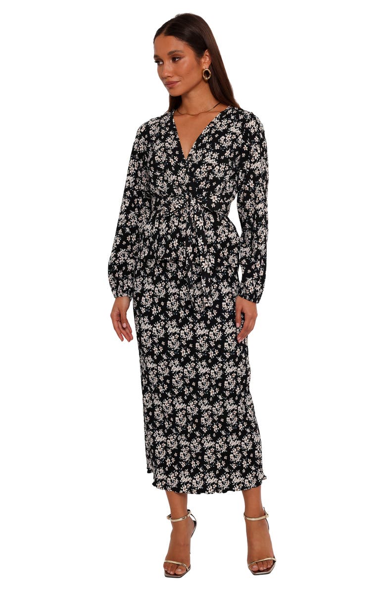 Petal & Pup Minelli Floral Print Plissé Midi Skirt, Alternate, color, Black/ White Floral