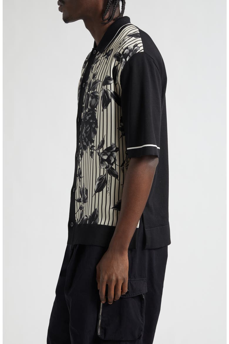 Oversize Floral & Stripe Short Sleeve Silk & Cotton Shirt, Alternate, color, RAMAGE PEO/ BEIGE