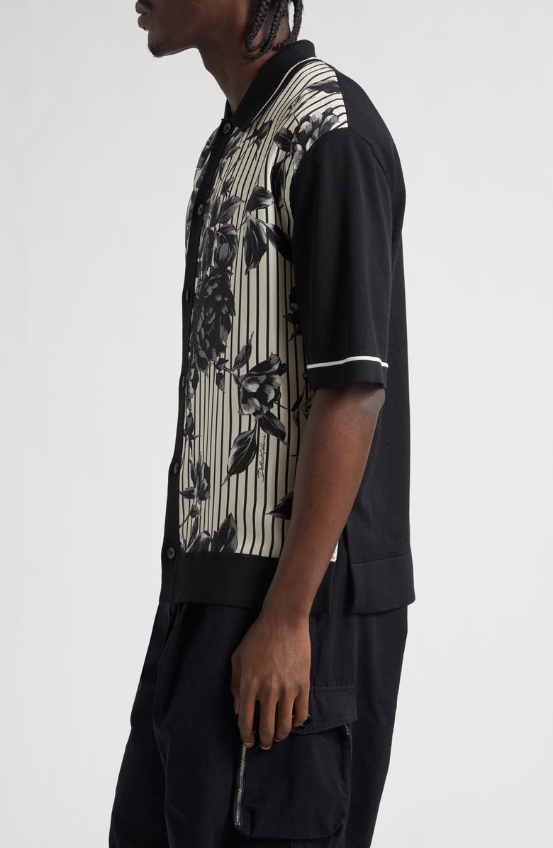 Dolce&Gabbana Oversize Floral 
Stripe Short Sleeve Silk 
Cotton Shirt, Alternate, color, Ramage Peo/ Beige