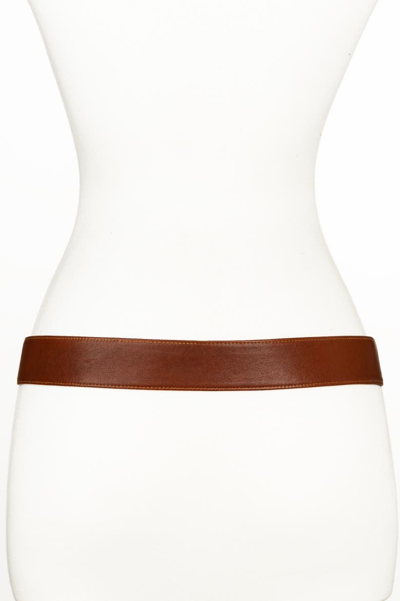 Joy Buckle Leather Belt, Alternate, color, Cognac