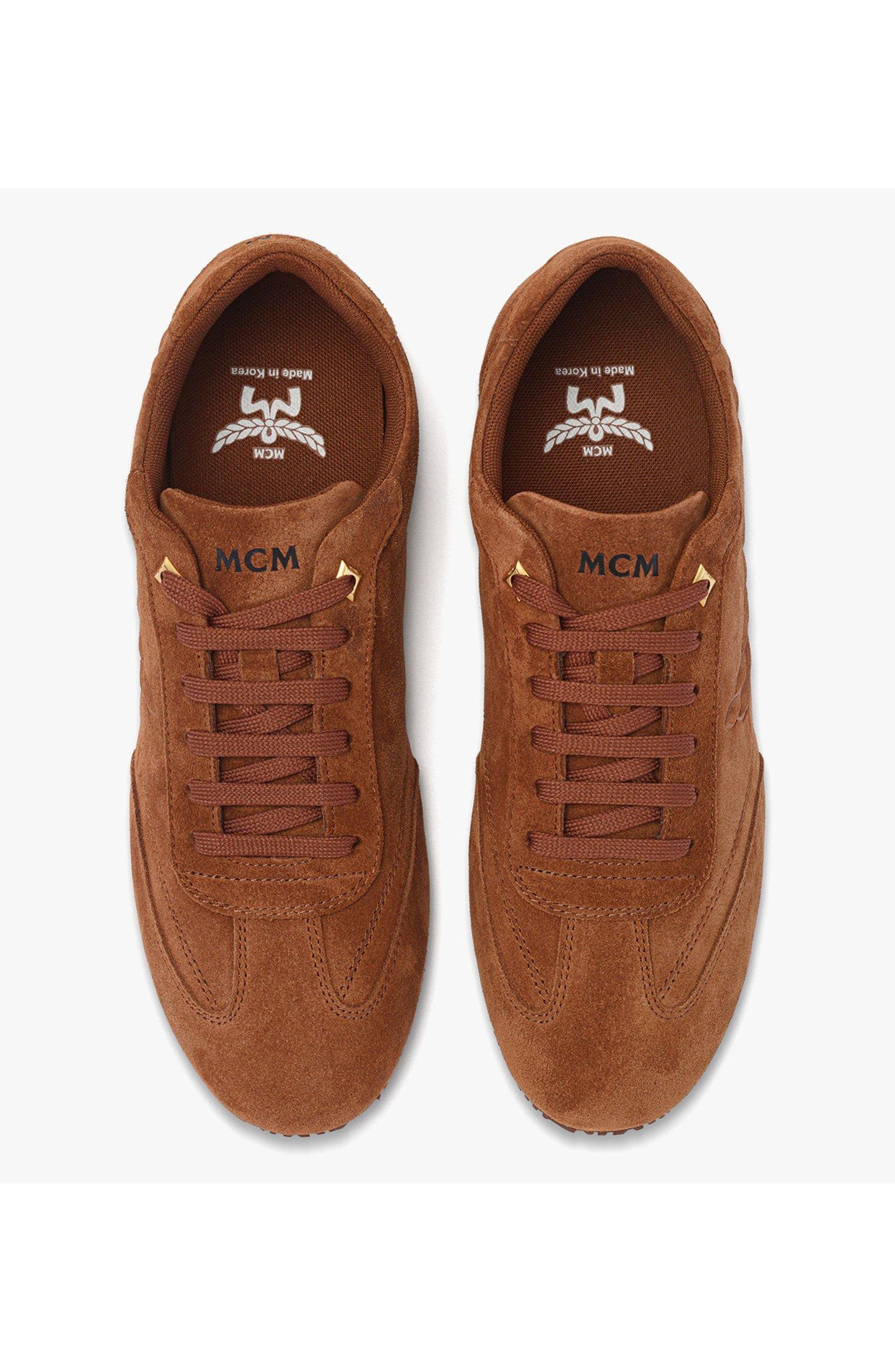 MCM Men's Federlite Lo Sneakers in Laurel Suede Leather, Alternate, color, Cognac